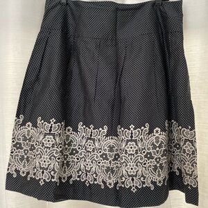 LOFT Black and White Patterned A-Line Skirt
